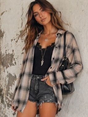 Thread & Supply Boho Grunge Plaid Relaxed Button Down Shirt | Small